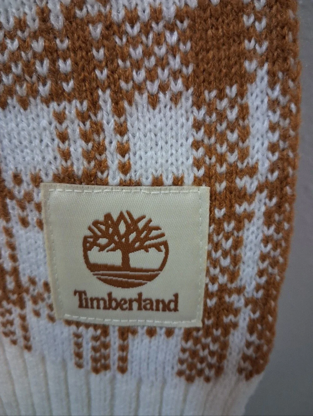 Timberland Cream and Brown Plaid Knit Scarf
